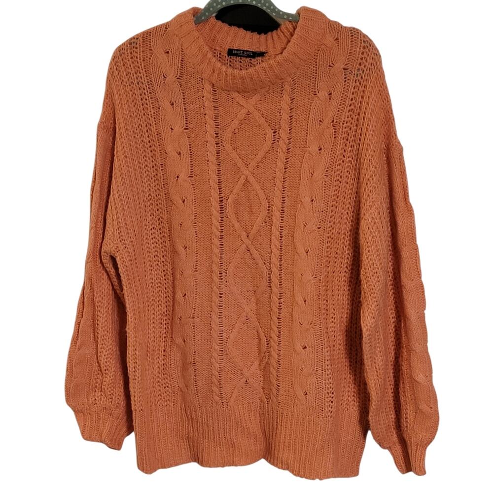 Brave Soul London Salmon Pink Cable Knit Round Neck Sweater Womens 16(XL) EUC